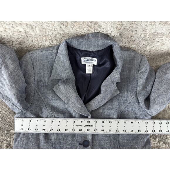 Pendelton Petite Size 14 Silk Wool Blend Career Notched Blazer Jacket Gray Lined - Picture 5 of 8
